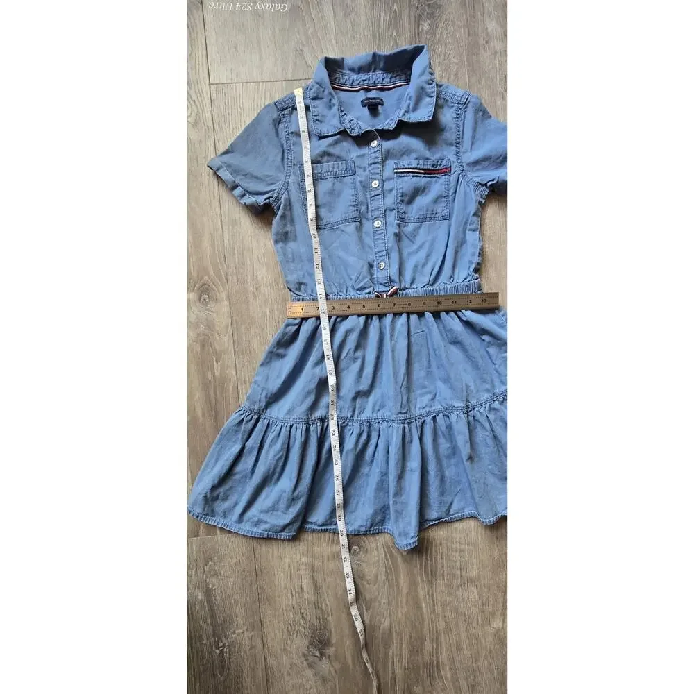 Tommy Hilfiger Girls Denim Shirt Dress Blue Short Sleeve Size L (10-12)